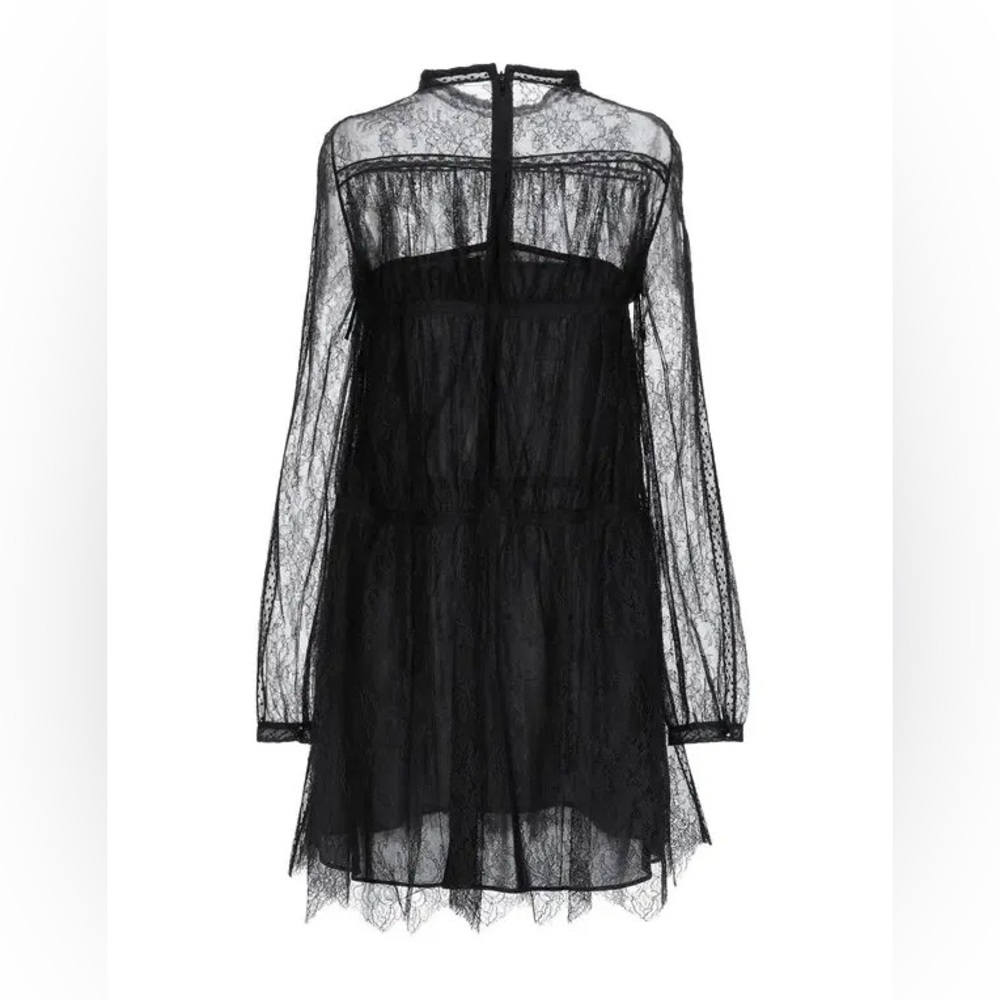 Valentino Black Sheer Lace Long-Sleeve Mini Dress NWT IT 38